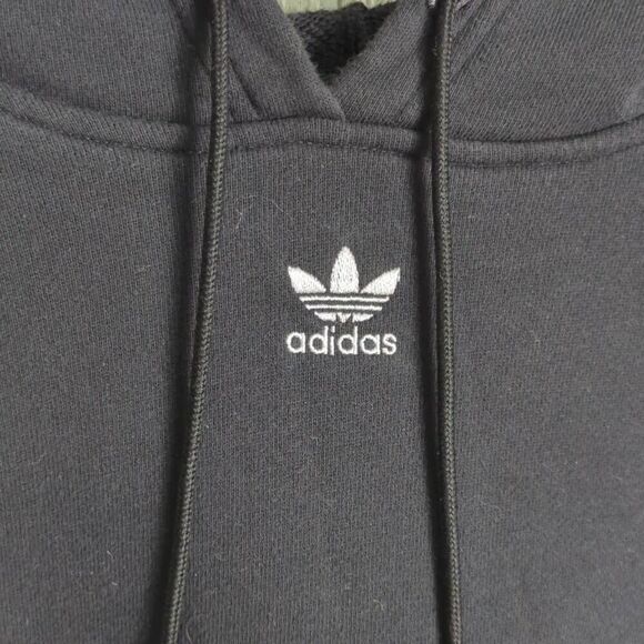 Adidas Womens Medium Cropped Pullover Hoodie Sweatshirt Black White Stripes - Picture 6 of 10